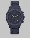 A signature design with timeless elements, set in stainless steel with tonal textures, a three-eye chronograph function and date display, stylishly finished with a smooth, silicone wrap bracelet.Chronograph movementRound bezelWater resistant to 5ATMDate display at 5 o'clock Second handStainless steel case: 46mm(1.81)Silicone wrap braceletImported
