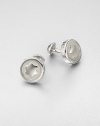 Round cuff links with embossed emblem inlay, in a polished, platinum finish.PlatinumAbout 1 diam.Imported