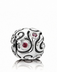 Swirling lines and bezel-set red zirconia stones make this sterling silver PANDORA charm bewitching. Swirling lines and bezel-set red zirconia stones make this sterling silver PANDORA charm bewitching.