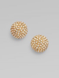 Beautiful pavé stones on a textured, goldtone dome for a versatile and elegant style. cubic zirconia and glass stonesGoldtone metalSize, about .25Post backImported Beautiful pavé stones on a textured, goldtone dome for a versatile and elegant style. cubic zirconia and glass stonesGoldtone metalSize, about .25Post backImported