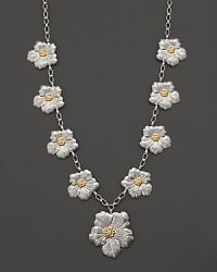Delicate gardenias, captured at the height of their beauty in sterling silver and 18K yellow gold, bloom on this necklace from Buccellati. Delicate gardenias, captured at the height of their beauty in sterling silver and 18K yellow gold, bloom on this necklace from Buccellati.