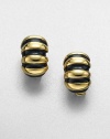 A graphic and textured style in 22k goldplating and glossy enamel. Enamel22k goldplatingLength, about 1Clip-on backMade in USA
