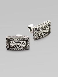 The classic struggle between love and hate, depicted in handsomely engraved sterling silver. T back 1 square Imported The classic struggle between love and hate, depicted in handsomely engraved sterling silver. T back 1 square Imported