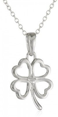 Sterling Silver Four Leaf Clover Heart Diamond Accent Pendant Necklace , 18 Sterling Silver Four Leaf Clover Heart Diamond Accent Pendant Necklace , 18
