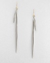 A sleek, linear drop design in sterling silver accented with brilliant diamonds. Sterling silverDiamonds, .06 tcwDrop, about 214k gold hook backMade in USA