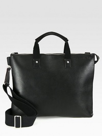 Embossed boarksin with a nylon webbing handle mix highs and lows to create a uniquely elegant brief. Slim silhouette is perfect for documents, tablets, and laptops.Zip closureDouble top handleRemovable shoulder strapInterior zip pocketLeather/nylon16W x 13HImported Embossed boarksin with a nylon webbing handle mix highs and lows to create a uniquely elegant brief. Slim silhouette is perfect for documents, tablets, and laptops.Zip closureDouble top handleRemovable shoulder strapInterior zip pocketLeather/nylon16W x 13HImported