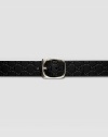 Leather with engraved square logo buckle. 1½ wide Made in Italy