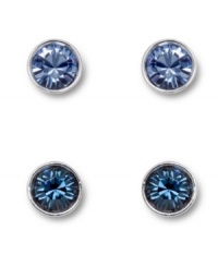 Sea and be seen: Reminiscent of the colors of the ocean, Swarovski's stud earrings set is adorned with beautiful teal and pale blue-hued crystals. Set in silver tone mixed metal. Approximate diameter: 2/10 inch. Sea and be seen: Reminiscent of the colors of the ocean, Swarovski's stud earrings set is adorned with beautiful teal and pale blue-hued crystals. Set in silver tone mixed metal. Approximate diameter: 2/10 inch.