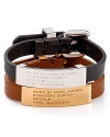 Inspired by surplus style, this MARC BY MARC JACOBS bracelet flaunts a commanding mix of leather and brass. Slip it on to flash your fashion credentials.