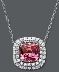 Get a look that's party perfect. Arabella's stunning drop pendant features a cushion-cut pink Swarovski zirconia (6-1/5 ct. t.w.) encircled by two rows of round-cut white zirconias (1-1/2 ct. t.w.). Crafted in sterling silver. Approximate length: 18 inches. Approximate drop: 1/2 inch. Get a look that's party perfect. Arabella's stunning drop pendant features a cushion-cut pink Swarovski zirconia (6-1/5 ct. t.w.) encircled by two rows of round-cut white zirconias (1-1/2 ct. t.w.). Crafted in sterling silver. Approximate length: 18 inches. Approximate drop: 1/2 inch.