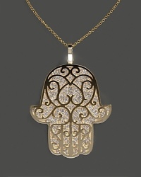 Diamond Hamsa pendant necklace in yellow gold. Diamond Hamsa pendant necklace in yellow gold.