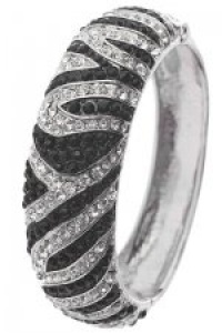 Zebra Diamante Swarovski Crystal Hinged Bangle Bracelet by Jersey Bling