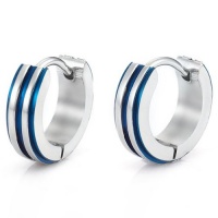 Stainless Steel Hoop Earrings for Men Silver Metallic Blue Stainless Steel Hoop Earrings for Men Silver Metallic Blue