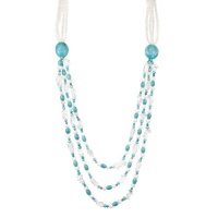 White and Blue Freshwater Cultured Pearl, Rock Crystal and Magnesite Endless 4 Row Necklace, 39 White and Blue Freshwater Cultured Pearl, Rock Crystal and Magnesite Endless 4 Row Necklace, 39