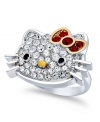 Hello Kitty goes for a big fashion statement. This sterling silver ring features large pave crystals for a look that's both fashion-forward and whimsical. Size 7. Approximate size: 3/4 inch.
