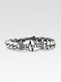 A modern design with a heritage touch and hand-forged clasp in polished sterling silver. Length, about 8½ Dual-lock clasp Made in USA A modern design with a heritage touch and hand-forged clasp in polished sterling silver. Length, about 8½ Dual-lock clasp Made in USA