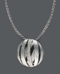 Add drama and dimension at once. Balissima by Effy Collection's unique circular pendant features textured rows and a strip of round-cut diamonds (1/4 ct. t.w.). Crafted in sterling silver. Approximate length: 18 inches. Approximate drop: 1 inch x 1-1/4 inches. Add drama and dimension at once. Balissima by Effy Collection's unique circular pendant features textured rows and a strip of round-cut diamonds (1/4 ct. t.w.). Crafted in sterling silver. Approximate length: 18 inches. Approximate drop: 1 inch x 1-1/4 inches.