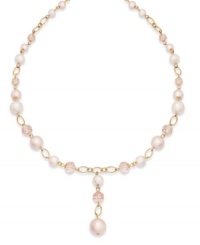 Sweet pink imitation pearls and a dangling strand make this Charter Club strand necklace a darling addition for your seasonal look. Crafted in gold tone mixed metal. Approximate length: 16-1/2 inches + 1-1/2-inch extender. Approximate drop: 1-1/2 inches.