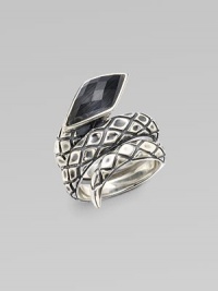 A coiling snake tail of sterling silver is consummated by a glistening cat-eye shaped crystal.Crystal Sterling silver Diameter, about 1 Imported