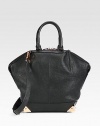 Luxurious pebbled leather with warm rose goldtone hardware in a roomy carryall design.Double top handles, 5½ dropDetachable adjustable shoulder strap, 15-17½ dropTop zip closureProtective metal feetOne inside zip pocketTwo inside open pocketsFully lined16W X 11H X 6DImported