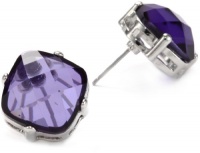 Anne Klein Helen Silver-Tone Purple Button Earrings