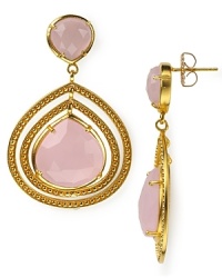 Gold and rose quartz earrings from Coralia Leets instantly exoticize your ensemble. Pair them with a flowy dress or silk blouse for a look that's beautifully bohemian. Gold and rose quartz earrings from Coralia Leets instantly exoticize your ensemble. Pair them with a flowy dress or silk blouse for a look that's beautifully bohemian.