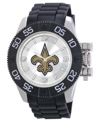 Who dat! Root for your team 24/7 with this sporty watch from Game Time. Features a New Orleans Saints logo at the dial. Who dat! Root for your team 24/7 with this sporty watch from Game Time. Features a New Orleans Saints logo at the dial.