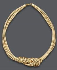 Get all tied up in knots. Update your wardrobe with this modern, knotted design. Necklace features eight silicone strands with 14k gold details. Approximate length: 18 inches. Get all tied up in knots. Update your wardrobe with this modern, knotted design. Necklace features eight silicone strands with 14k gold details. Approximate length: 18 inches.