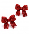 Adorable 3/4 Ribbon Bow Stud Earrings with Sparkling Red Austrian Crystals