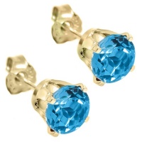 1.20 Ct Round 5mm Blue Topaz 14K Yellow Gold Stud Earrings