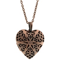 1.5 Bronze Filigree Heart Shaped Locket Pendant Necklace With 28 Chain 1.5 Bronze Filigree Heart Shaped Locket Pendant Necklace With 28 Chain