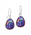 Sterling Silver Dichroic Glass Blue-Purple with Rainbow Swirls Slightly Freeform Earrings