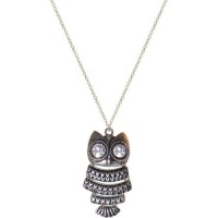 1.75 Articulated Owl Necklace On 16 Chain W/3 Extn. In Burnished Silver 1.75 Articulated Owl Necklace On 16 Chain W/3 Extn. In Burnished Silver