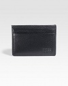 A slim-line credit card holder in pebbled leather with a debossed logo detail. Two card slots3¼ X 2¾Imported