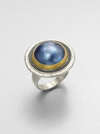 From the Gauntlet Collection. A stunning grey mabe pearl set in 24k gold and hammered sterling silver. Grey cultured mabe pearl18k goldSterling silverWidth, about 1Imported