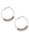 Put on the charm. Bar III's hoop earrings embrace crystal shimmer with tri-tone accents in rose-gold, gold and silver tones. Crafted in silver tone mixed metal. Approximate diameter: 1-1/2 inches.