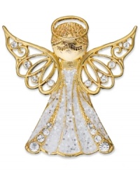 Keep an angel on your shoulder with this lovely pin by Charter Club. Glass crystals and a glittery finish add a sweet touch. Crafted in gold tone mixed metal. Approximate length: 1-3/4 inches. Keep an angel on your shoulder with this lovely pin by Charter Club. Glass crystals and a glittery finish add a sweet touch. Crafted in gold tone mixed metal. Approximate length: 1-3/4 inches.