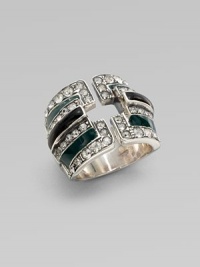 A striking geometric design, offering bands of green and black enamel edged with shimmering Swarovski crystals, set in sterling silver.CrystalEnamelSterling silverWidth, about ¾Made in Italy A striking geometric design, offering bands of green and black enamel edged with shimmering Swarovski crystals, set in sterling silver.CrystalEnamelSterling silverWidth, about ¾Made in Italy