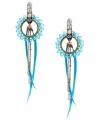 A flair for the exotic. Vibrant blue feathers and chain details put the flirt back into fashion. Betsey Johnson earrings are crafted in gold tone mixed metal with crystal accents and turquoise beading. Approximate length: 4-1/4 inches. Approximate diameter: 1-1/4 inches.