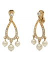 These dazzling Monet clip on earrings are an easy way to add an element of drama to your look. In gold tone mixed metal with glass pearls and crystal accents. Approximate drop: 1-1/2 inches.