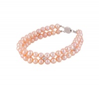 10k White Gold Pink Freshwater Cultured Pearl Diamond Bracelet, (.018 cttw, I-J Color, I1-I2 Clarity), 7 10k White Gold Pink Freshwater Cultured Pearl Diamond Bracelet, (.018 cttw, I-J Color, I1-I2 Clarity), 7