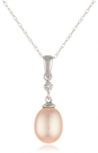 10k White Gold Pink Freshwater Cultured Pearl Diamond Pendant Necklace (.005 cttw, I-J- Color, I1-I2 Clarity), 18 10k White Gold Pink Freshwater Cultured Pearl Diamond Pendant Necklace (.005 cttw, I-J- Color, I1-I2 Clarity), 18