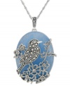 Flight of fancy. Genevieve & Grace's sterling silver necklace stands out with a blue jade (33-3/8 ct. t.w.) and marcasite pendant featuring an elegant bird motif. Approximate length: 18 inches. Approximate drop: 1-3/4 inches.