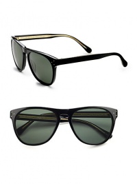 70s retro acetate frames handcrafted in a slightly oversized mod shape with an exterior temple that reveals embossed Oliver Peoples 20th anniversary detailing. Available in black with G15 polar lens. 100% UV protection Imported 70s retro acetate frames handcrafted in a slightly oversized mod shape with an exterior temple that reveals embossed Oliver Peoples 20th anniversary detailing. Available in black with G15 polar lens. 100% UV protection Imported