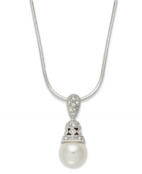 Eliot Danori's darling pendant necklace lends a shimmering mix of simulated pearls (10 mm) and glass crystals. Set in rhodium-plated mixed metal. Approximate length: 16 inches + 2-inch extender. Approximate drop: 1/2 inch. Eliot Danori's darling pendant necklace lends a shimmering mix of simulated pearls (10 mm) and glass crystals. Set in rhodium-plated mixed metal. Approximate length: 16 inches + 2-inch extender. Approximate drop: 1/2 inch.