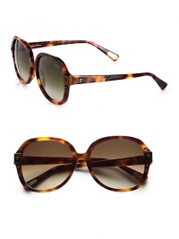 This chic resin design features riveted hinge and temple accents. Available in shiny dark havana with green gradient lens or shiny black with smoke lens. Rivet details100% UV protectionMade in Italy This chic resin design features riveted hinge and temple accents. Available in shiny dark havana with green gradient lens or shiny black with smoke lens. Rivet details100% UV protectionMade in Italy