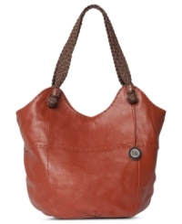The Sak contrasts the rich leather body on their hold-it-all Indio Leather tote with tactile, woven handles. Available in an array of rich colors - and the tan hue is embellished with a peace sign. The Sak contrasts the rich leather body on their hold-it-all Indio Leather tote with tactile, woven handles. Available in an array of rich colors - and the tan hue is embellished with a peace sign.