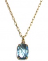 Catherine Popesco 14K Gold Plated Pendant Necklace with Rectangular Aqua Swarovski Crystal Pendant