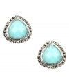 Add a delicious drop to add drama to any look. Judith Jack's sweet-hued Peruvian amazonite button stud earrings feature a chic, teardrop shape surrounded by glittering marcasite. Set in sterling silver. Approximate diameter: 5/8 inch.