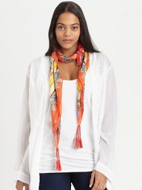 A tranquil print with braided, tassel details.Silk42 X 42Dry cleanImported A tranquil print with braided, tassel details.Silk42 X 42Dry cleanImported